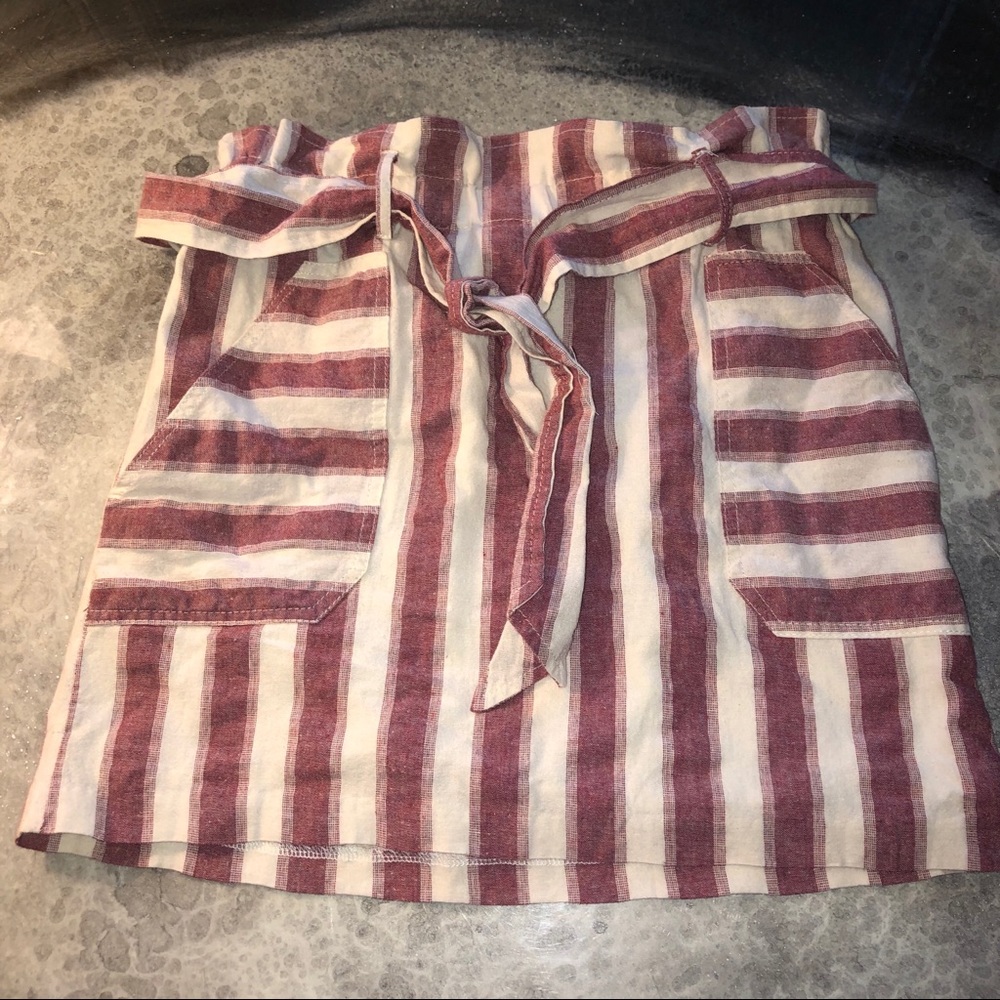 Red and cream striped mini skirt